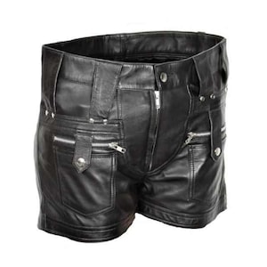Men’s High Fashion Black Lambskin Leather Shorts – Luxury Streetwear