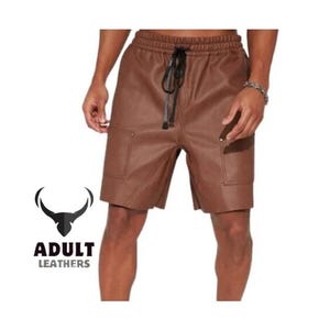 Men’s Brown Drawstring Leather Shorts – Handmade Genuine Leather Casual Shorts | Relaxed Summer Festival Streetwear