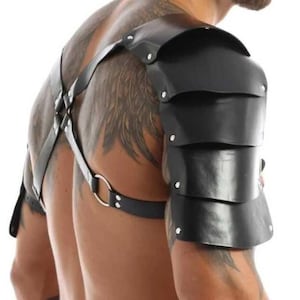 Handmade Black 100 Percent Genuine Leather Gladiator Armor Harness - Cosplay Warrior Shoulder Guard