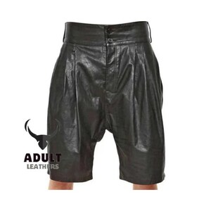 Classic Men’s Leather Shorts – Belted Waist Real Leather Short with Double Button Closure | Handmade Stylish Smart Shorts