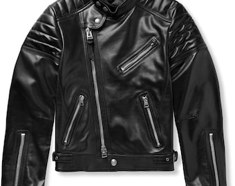 Men's Motorcycle Genuine Biker Leather Jacket, Vintage Streetwear
