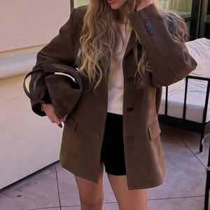 Women&#39;s Brown Suede Leather Blazer Coat | Vintage Western Style | Genuine Suede Jacket | Elegant Formal Coat | Classic Gift for Her