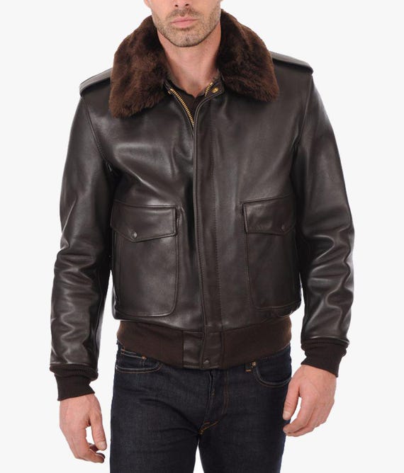 G-1 Aviator Brown Leather Jacket Removable Fur Collar