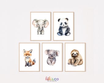 Cute Animal Posters Set, Nursery Wall Art, Kids Room Decor, Baby Animal Prints, Digital Download, Woodland Safari Zoo Prints, Printable Art