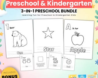 ABC Numbers Shapes Learning Bundle Printable Preschool Toddler Activity Book
