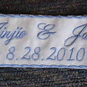 Something Blue - Bride Wedding Label  - Custom Embroidered with your NAME &DATE on Satin Sewn inside your dress