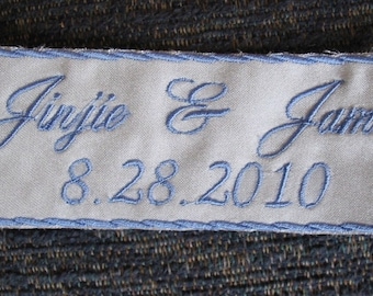 Something Blue - Bride Wedding Label  - Custom Embroidered with your NAME &DATE on Satin Sewn inside your dress