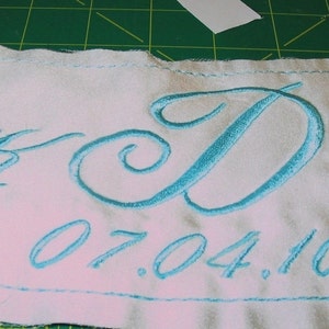 Something Blue Bride Wedding Label Custom Embroidered with your NAME &DATE on Satin Sewn inside your dress image 4