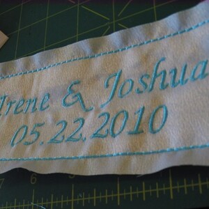 Something Blue Bride Wedding Label Custom Embroidered with your NAME &DATE on Satin Sewn inside your dress image 2