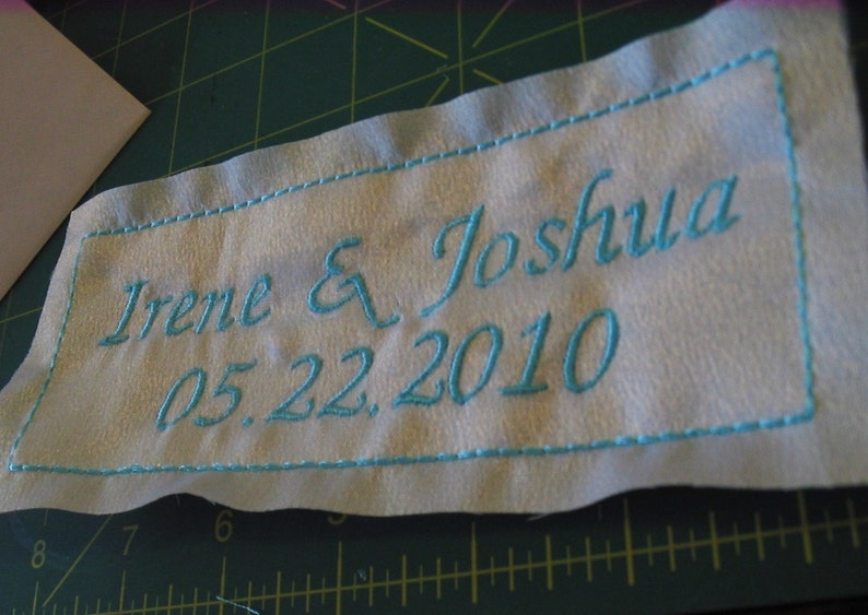 Something Blue Bride Wedding Label Custom Embroidered with your NAME &DATE on Satin Sewn inside your dress image 2