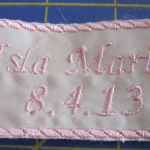 Christening Label New Born Label for inside baptism gown 1st outfit or shadow box Satin image 3