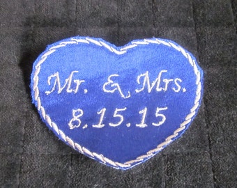 Something Blue - Bride Wedding Labels - His and Her HEARTS - Custom Embroidery