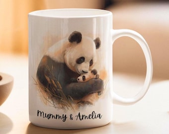 Personalized Panda Mug, Mother & Baby Art, Animal Lover Coffee Cup
