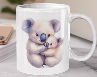 Watercolor Koala Mug: Mother and Baby Animal Art