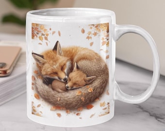 Cozy Fox Family Mug: Autumn Decor, Animal Lover Gift