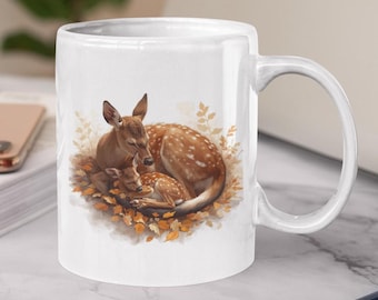 Cozy Deer Coffee Mug: Autumn Forest, Nature Lover Gift