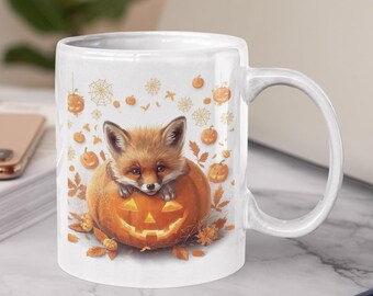 Baby Fox Pumpkin Coffee Mug, Halloween Fall Mug Gift
