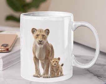 Lioness and Cub Coffee Mug: Wildlife Art, Animal Lover Gift
