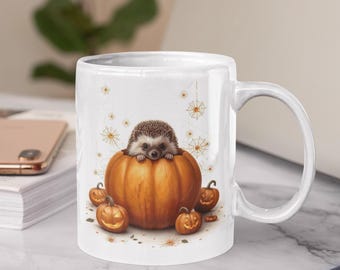 Mok herfstpompoen egel: gezellige herfstkoffiekop