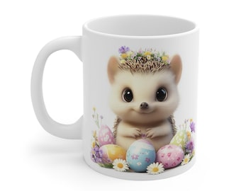 Hedgehog Easter Mug: Whimsical Spring Floral Coffee Cup