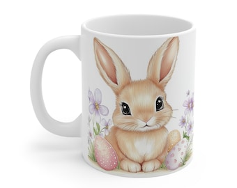 Bunny Coffee Mug: Whimsical Rabbit Tea Cup, Pastel Easter Decor