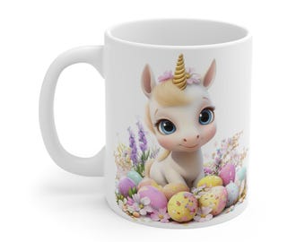 Unicorn Easter Mug: Springtime Coffee Cup with Floral Crown