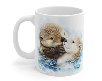 Sea Otter Mom and Baby Coffee Mug - 11oz Ceramic Animal Cup