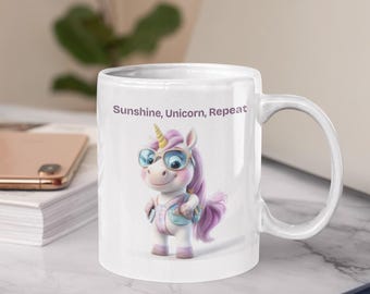 Sunshine Unicorn Mug: Colorful Ceramic Coffee Mug, Fun Office Decor