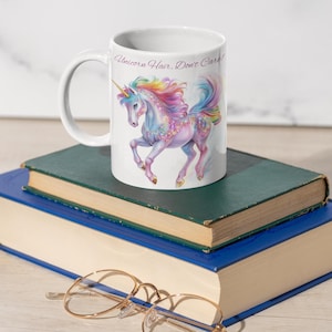 Rainbow Unicorn Coffee Mug: Glitter Hair, Magical Gift