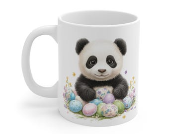 Panda Easter Mug: Springtime Coffee Cup with Eggs & Flowers