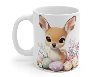Baby Deer Easter Mug, Whimsical Springtime Coffee Cup
