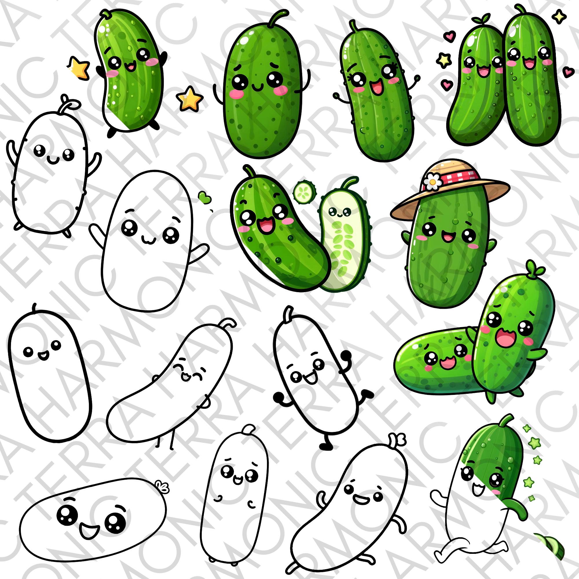 Arte kawaii con pepino - Etsy México, image size:2000x2000