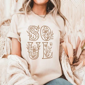 Boho Soul T-Shirt – Wildflower Tee for Women | Spiritual Shirt with Floral Design | Soft Cotton Cottagecore Aesthetic | White and Natural