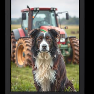 Farm Dog Print - Border Collie with Tractor - Rustic Country Wall Art