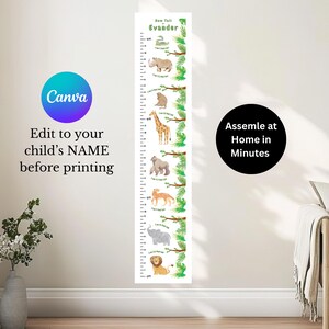 Jungle dieren groeimeter kinderen, hoogtemeter kinderen, gepersonaliseerde groeimeter, groeimeter kinderen, kraamcadeau, 1e verjaardagscadeau