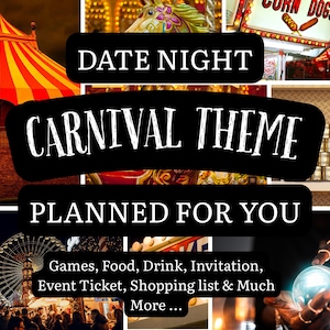 Date Night Carnival Theme Pack, Couple Games, Tarot Card Game for Couples, Carnival Theme Recipes, Date Night Invitation, Anniversary Gift