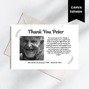 Carte de remerciement pour une célébration de la vie, carte commémorative pour une célébration de la vie, carte de funérailles, carte de remerciement modifiable, carte d'amoureux