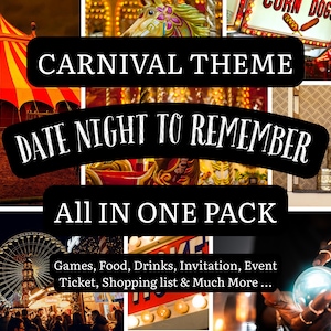 Date Night Ideas, Carnival Theme Date Night Pack, Couple Games, Tarot Card Game for Couples, Carnival Theme Recipes, Anniversary Gift