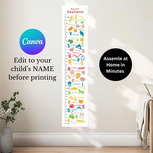 Alphabet Growth Chart Kids, Height Chart Kids, Personalised Growth Chart, Kids Growth Chart, Baby Shower Gift, 1st Birthday Gift