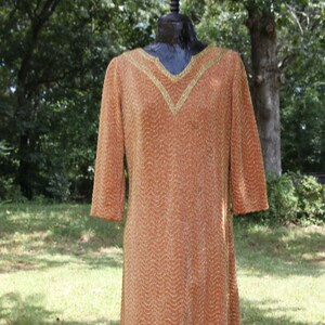 VTG 60&#39;s Gold Lurex Orange Knit Sheath Dress