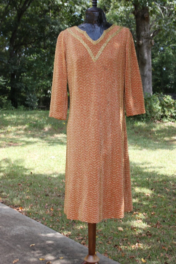 VTG 60's Gold Lurex Orange Knit Sheath Dress - image 3