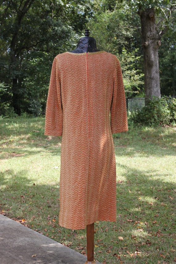 VTG 60's Gold Lurex Orange Knit Sheath Dress - image 4