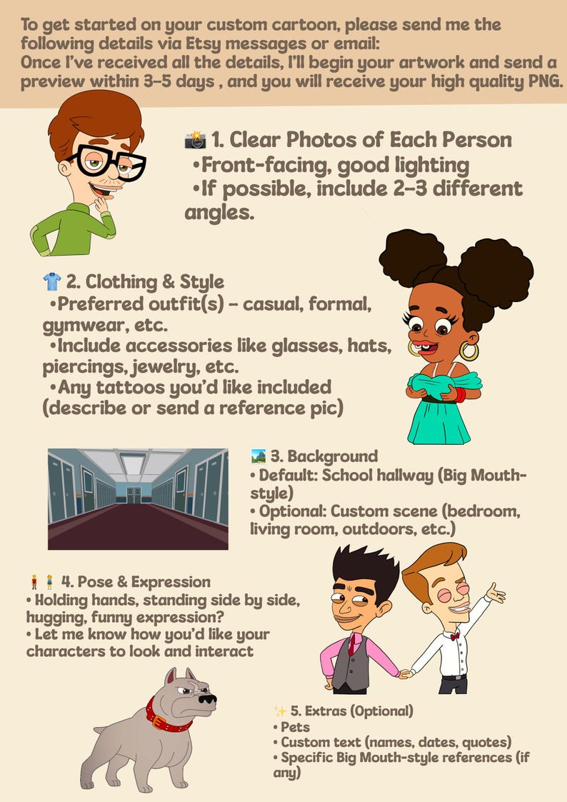 Custom Big Mouth Style Couple Portrait Digital Cartoon Drawing (PDF