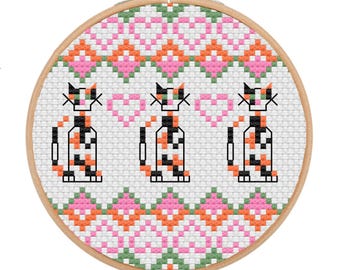 Calico Cat Cross Stitch Ornament Pattern: Nordic Christmas Kitty (PDF Pattern)