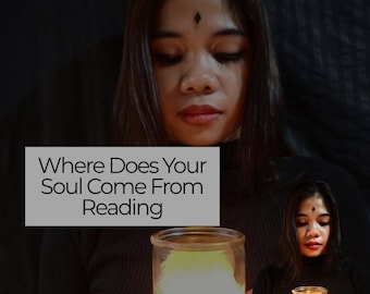 May include: A woman holding a lit candle in a glass jar, with the text "Where Does Your Soul Come From Reading" in a white box. The image has a dark, mysterious aesthetic, with the woman's face illuminated by the candle's glow.