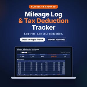 Mileage Log and Tax Deduction Tracker, Google Sheets Business Mileage Spreadsheet, Excel Trip Log for Self Employed, Freelancer Car Expense