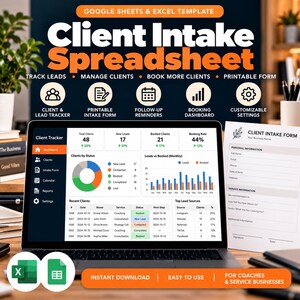 Client Intake Spreadsheet, Lead Tracker & Printable Client Form for Service Businesses