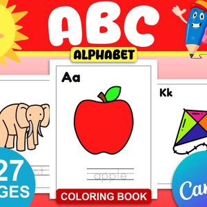 Alphabet Coloring Book for Preschool and Kindergarten Kids by Digi Doodles, classroom learning activities, Editable Canva link