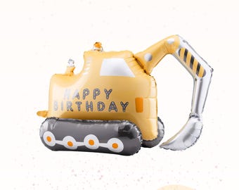 XL folieballon graafmachine | Grote themaballon voor kinderfeestjes | Blijft rechtop staan zonder helium | Bouwplaats feestdecoratie | Afmetingen 46 x 76,5 cm