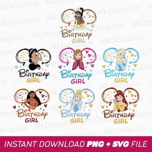 Bundle Birthday Girl Svg, Birthday Princess Svg, Mouse Ear and Balloons Svg, Family Birthday Svg, Png Svg Files For Print, Instant Download